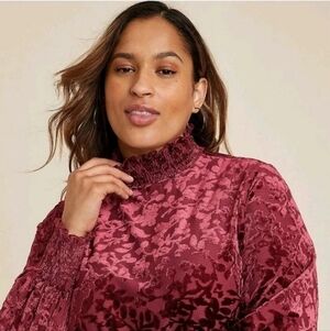 Maurices Plus Size 4X Velvet Burnout Mock Neck Burgundy Top Blouse Vamp Floral
